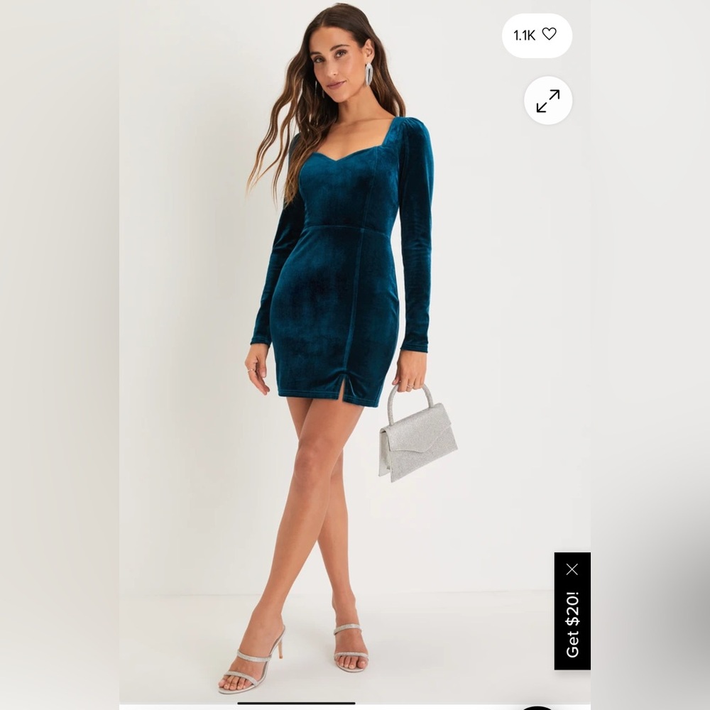 Lulu's Teal Velvet Mini Dress
